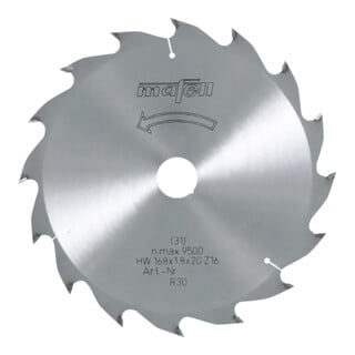 Mafell Sägeblatt-HM, 168 x 1,2/1,8 x 20 mm, Z 16, WZ, für Längsschnitte in Holz