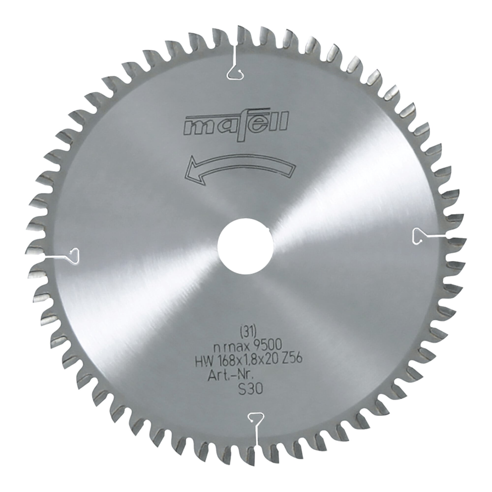 Mafell Sägeblatt-HM, 168 x 1,2/1,8 x 20 mm, Z 56, WZ, für Querschnitte in Holz