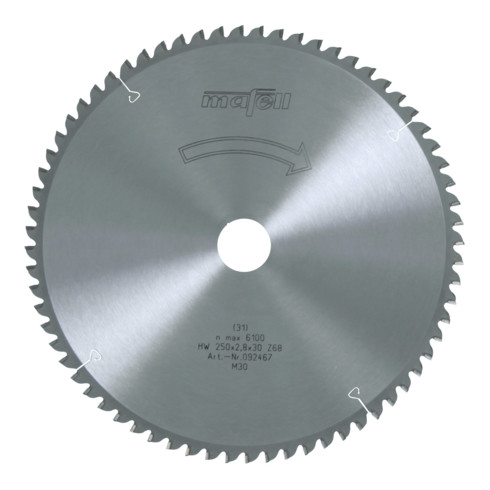 Mafell Sägeblatt HM 250 x 1,8/2,8 x 30 mm, Z 68, FZ/TZ 092467