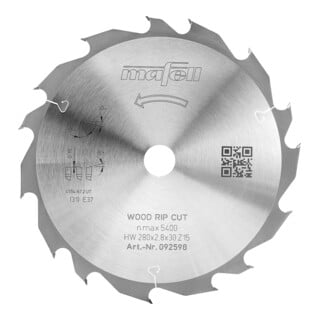 Mafell Sägeblatt KSB-WL 280 GT HW 280 x 2,8 x 30 mm Z15-5 Wood Rip Cut