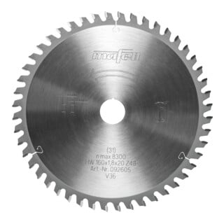 Mafell Zaagblad HM, 160 x 1,2 / 1,8 x 20 mm, Z 48, 2FZFA, voor aluminium/plastic
