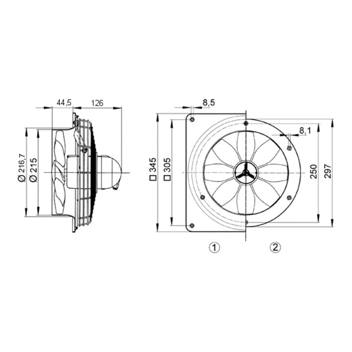 Maico Ventilateur axial mural AC, protection Ex, DN200 EZQ 20/4 E Ex