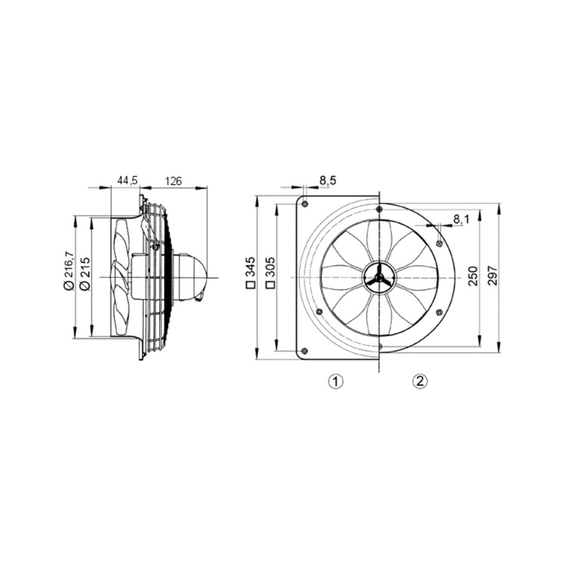 Maico Ventilateur axial mural AC, protection Ex, DN200 EZQ 20/4 E Ex