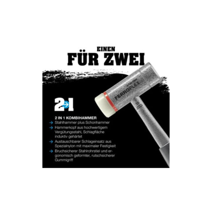 Maillet à frappe amortie FERROPLEX L. 295 mm D. tête 35 mm dur tube en acier nyl