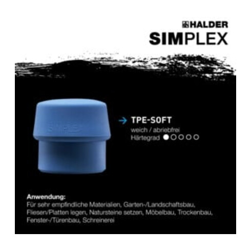 Maillet à frappe amortie SIMPLEX L. 300 mm D. tête 30 mm mi-dur bois TPE-soft, b