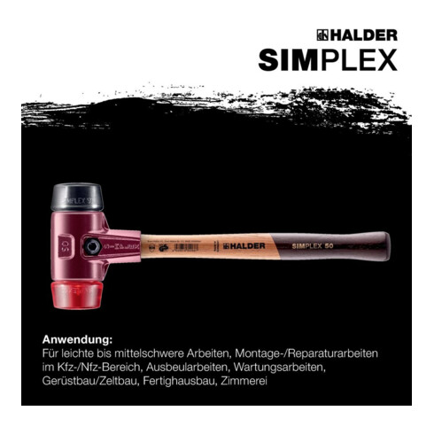Maillet à frappe amortie Halder Simplex mi-dur/dur bois caoutchouc