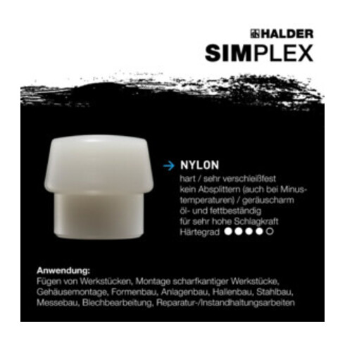 Maillet à frappe amortie Simplex longueur 300 mm diamètre de tête 30 mm mi-dur/dur bois caoutchouc avec insert en nylon