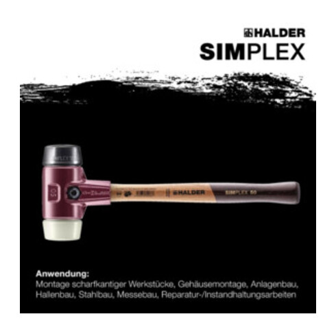 Maillet à frappe amortie Simplex longueur 300 mm diamètre de tête 30 mm mi-dur/dur bois caoutchouc avec insert en nylon