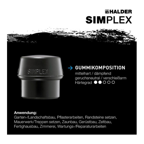 Maillet à frappe amortie SIMPLEX L. 330 mm D. tête 40 mm tendre/mi-dur bois TPE-