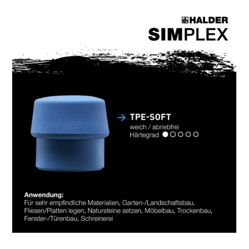 Maillet à frappe amortie SIMPLEX L. 350 mm D. tête 50 mm tendre/mi-dur bois TPE-