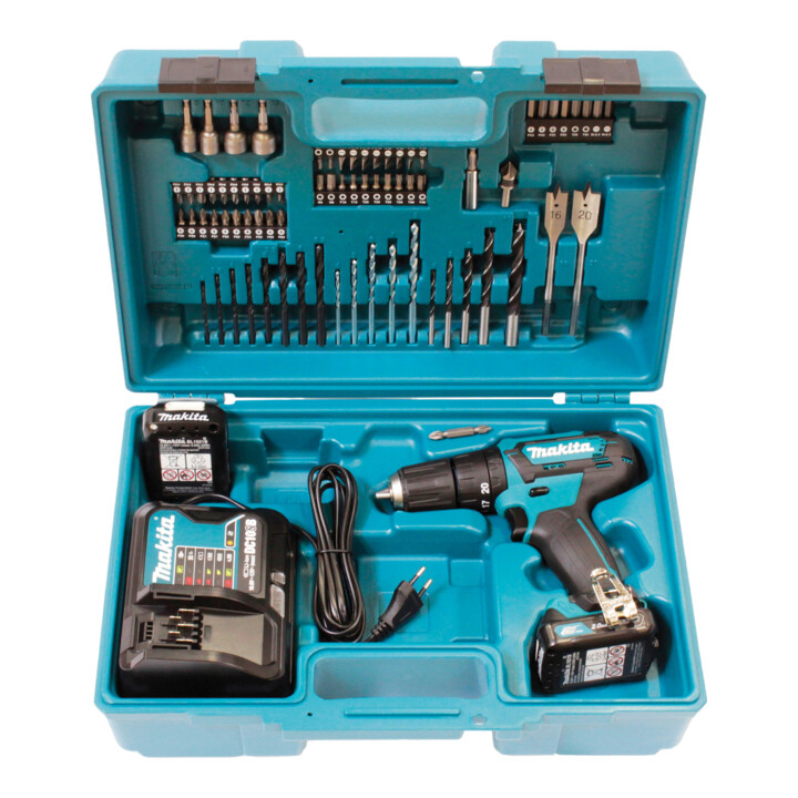 Makita accu klopboormachine 12 V max. / 2.0 Ah, 2 batterijen + lader in draagtas HP333DSAX1