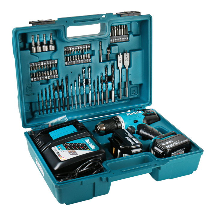 Makita accuboormachine 18V/3Ah DDF453RFX1 + 74-delige gereedschapsset in koffer