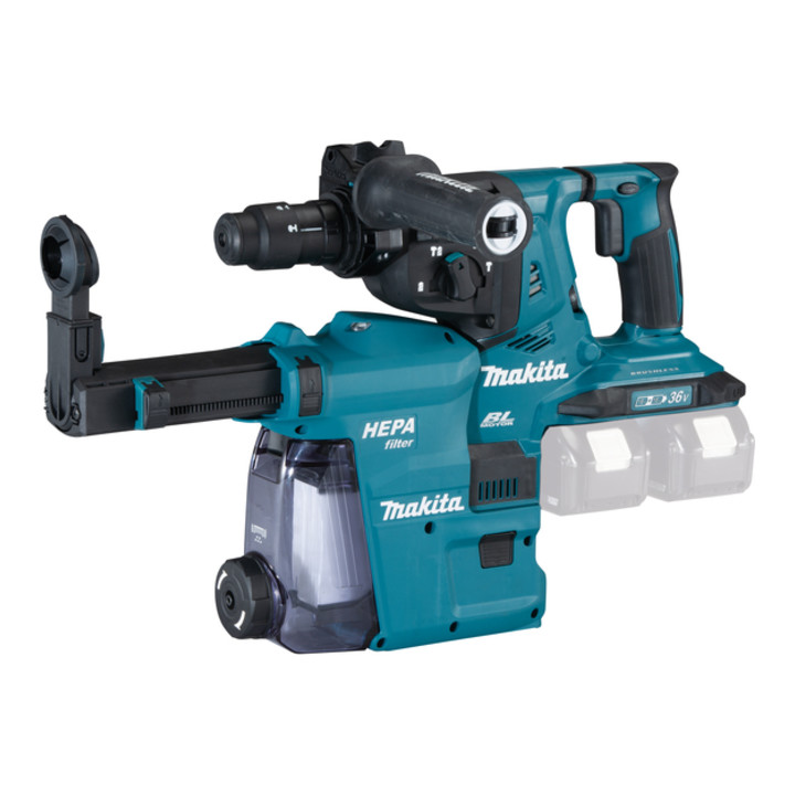Set Makita Akku-Bohrhammer für SDS-PLUS 2x18 V mit Bluetooth & Staubabsaugung DX09 + Stier SDS-Plus Bohrer & Meißelsatz, 17-teilig