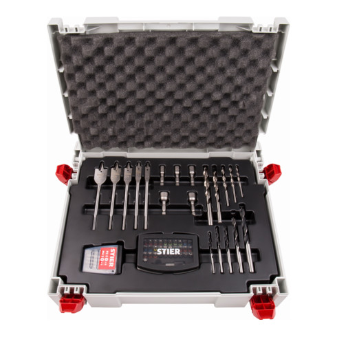 Makita Akku-Bohrschrauber 14,4 V/3,0 Ah DDF446RFJ + STIER Bohrer-Bit-Set im Systainer 62-teilig