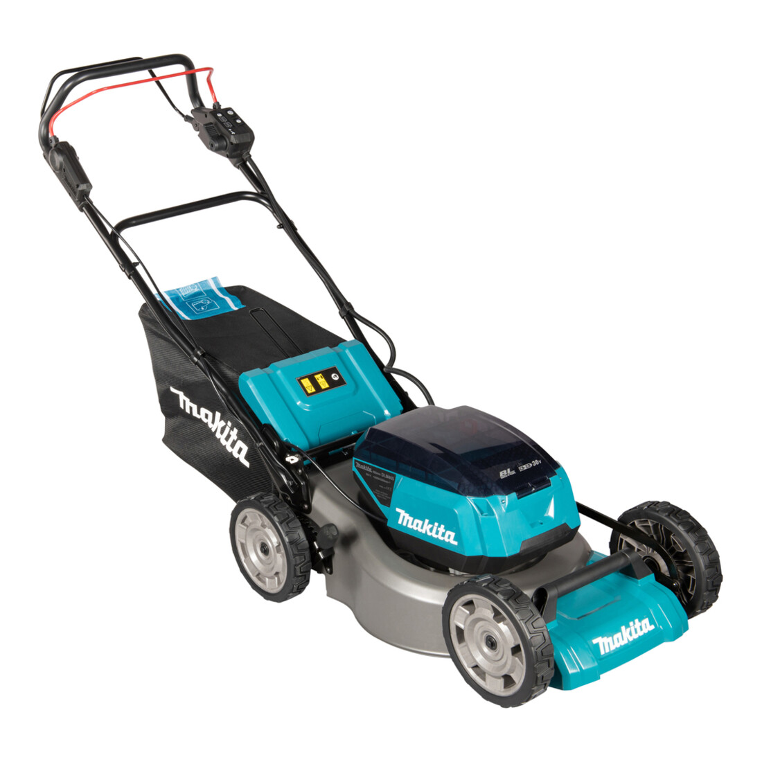 Makita Akku-Rasenmäher 2x18V / 5,0 Ah, 4 Akkus + Ladegerät
