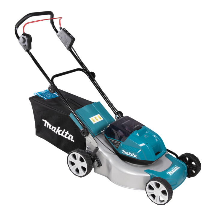 Makita Akku-Rasenmäher 2x18V / 6,0 Ah, 4 Akkus + Ladegerät