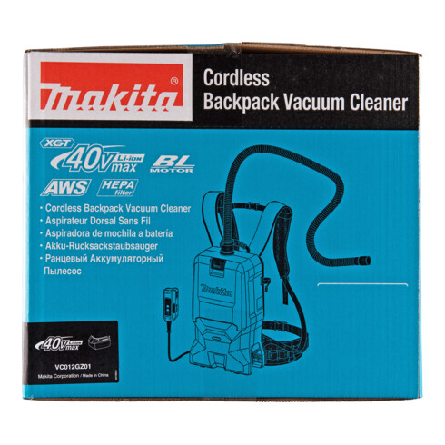 Makita Akku-Rucksackstaubsauger 40V max., 200 mbar, 6 l