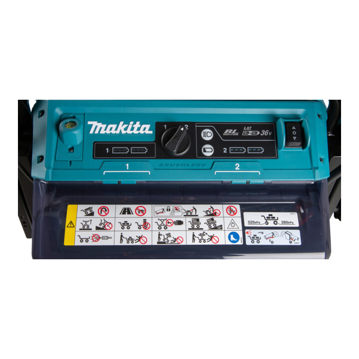 Makita Akku-Schubkarre 2x18V, 300 kg, 0-1,5/3,5 km/h, höhenverstellbare Ladefläche