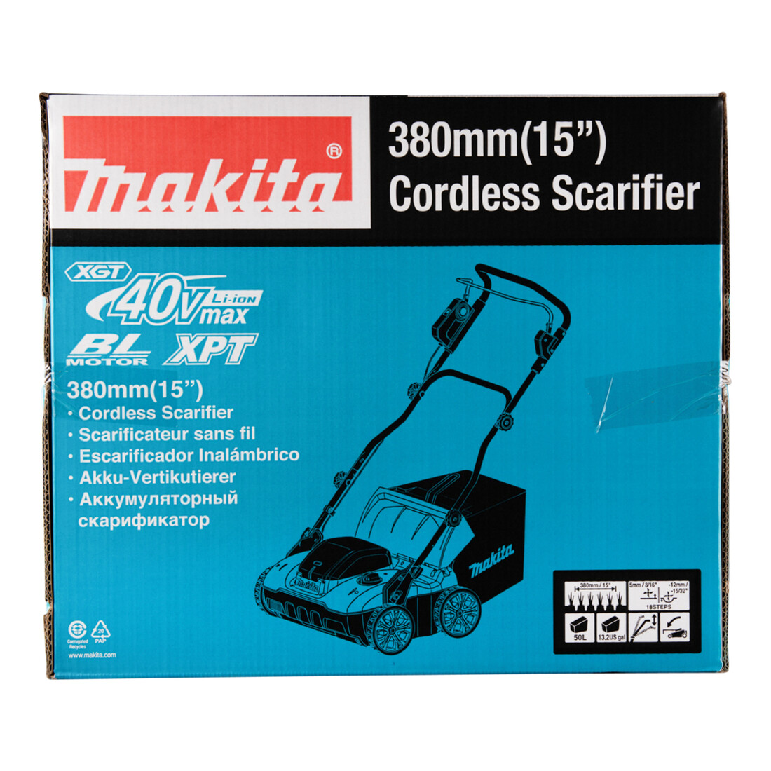 Makita Akku-Vertikutierer 40V, 38 cm, 3200 U/min, ohne Akku