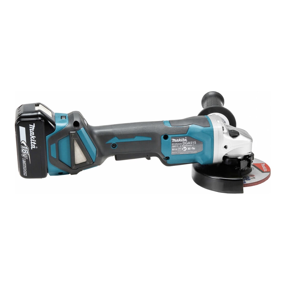 Makita Akku-Winkelschleifer 18 V / 5,0 Ah, 2 Akkus + Ladegerät im MAKPAC DGA515RTJ