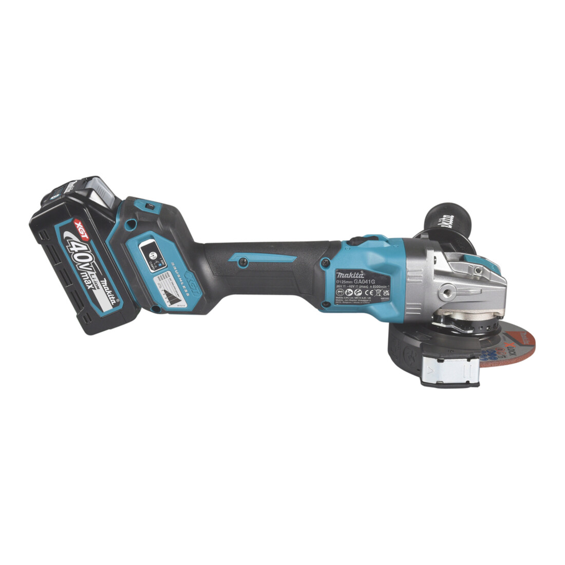 Makita Akku-Winkelschleifer 40V max. / 4,0 Ah, 2 Akkus + Ladegerät im MAKPAC