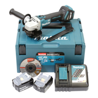 Makita Akku-Winkelschleifer DGA511RTJ 18 V / 5,0 Ah, 2 Akkus + Ladegerät im MAKPAC