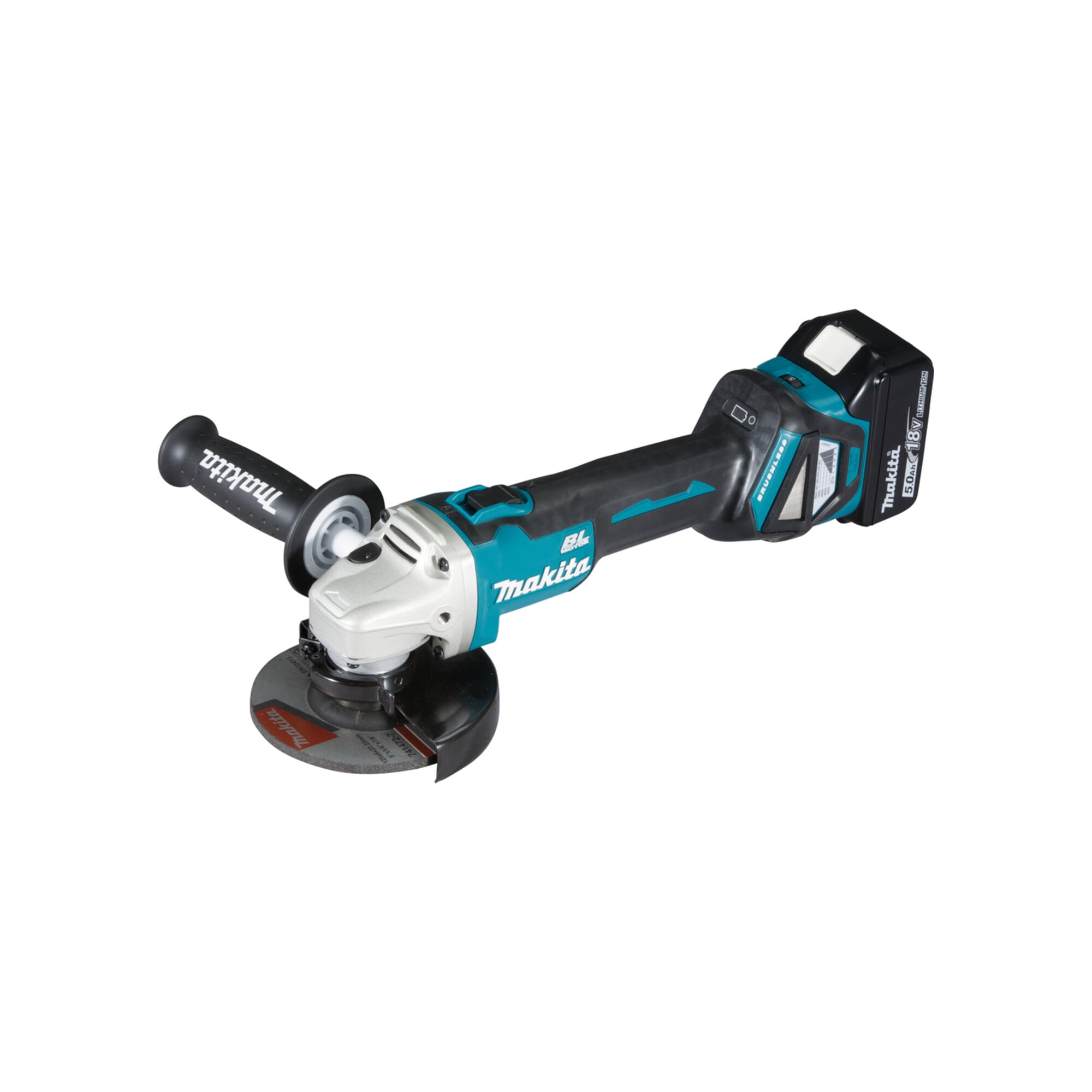 Makita DGA511RTJ Akku-Winkelschleifer, 18 V / 5 Ah, 2 Akkus + Ladegerät im MAKPAC | für Metall, Stein oder Beton | mit bürstenlosem Motor und LED-