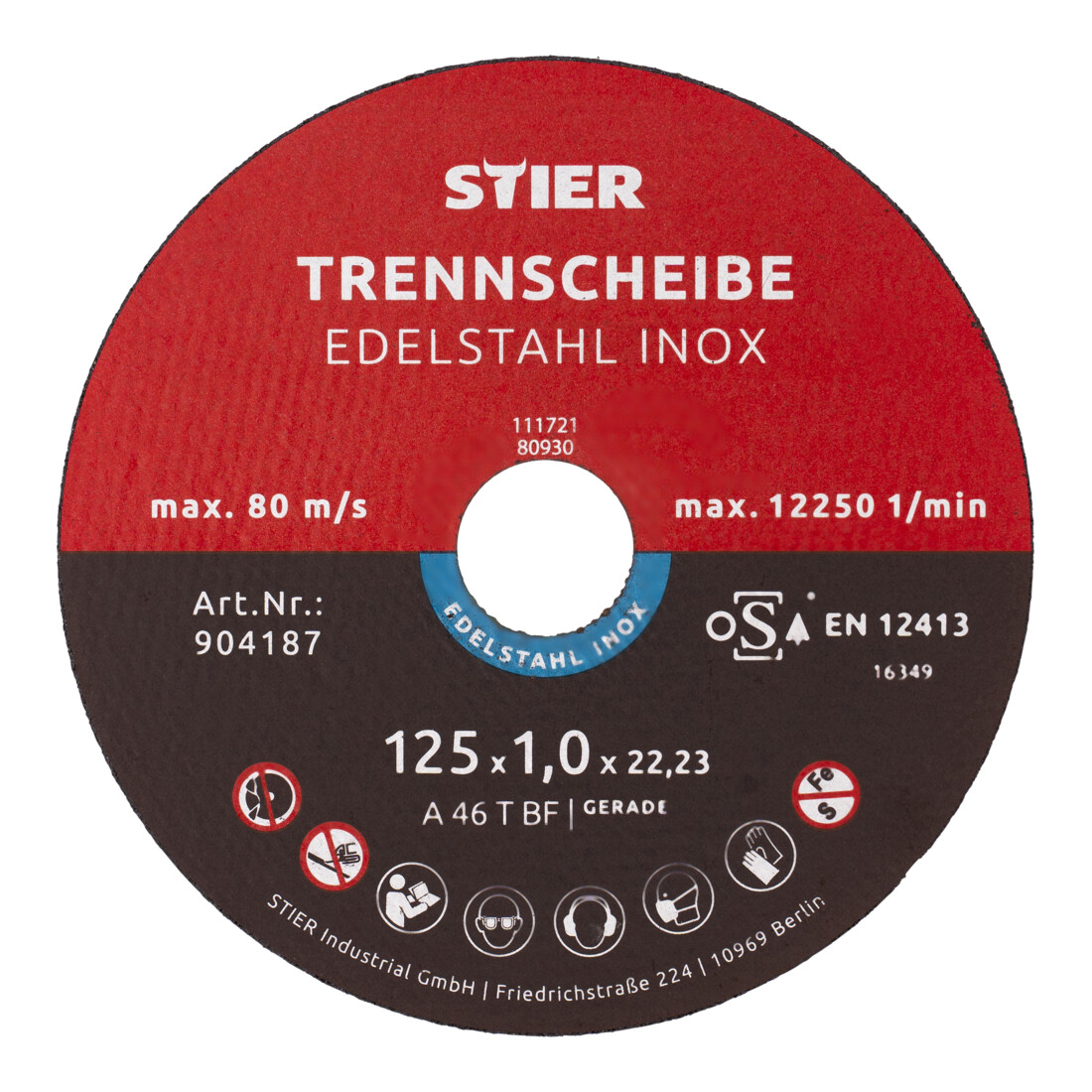 Makita Akku-Winkelschleifer DGA511Z, Solo-Version + Edelstahl-Trennscheibe 125 x 1,0 x 22,23 mm, Form gerade