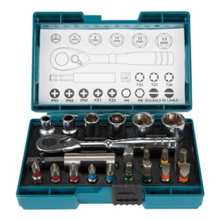 Makita Bit-Set 21-teilig inkl. Ratsche in Kunststoffbox B-54081