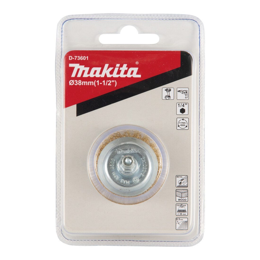 Brosse boisseau Makita ondulée, galvanisée, hexagonale 1/4