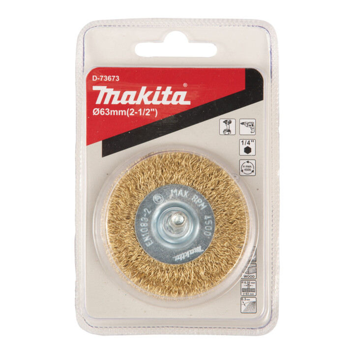 Makita Brosse ronde Ø 63 mm ondulée, zinguée, hexagone 1/4"