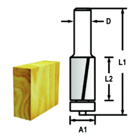 Makita Bündigfräser zweischneidig Ø 6 mm Schaft, Ø 12,7 mm Fräser, 13 mm Arbeitslänge, 56 mm Gesamtlänge