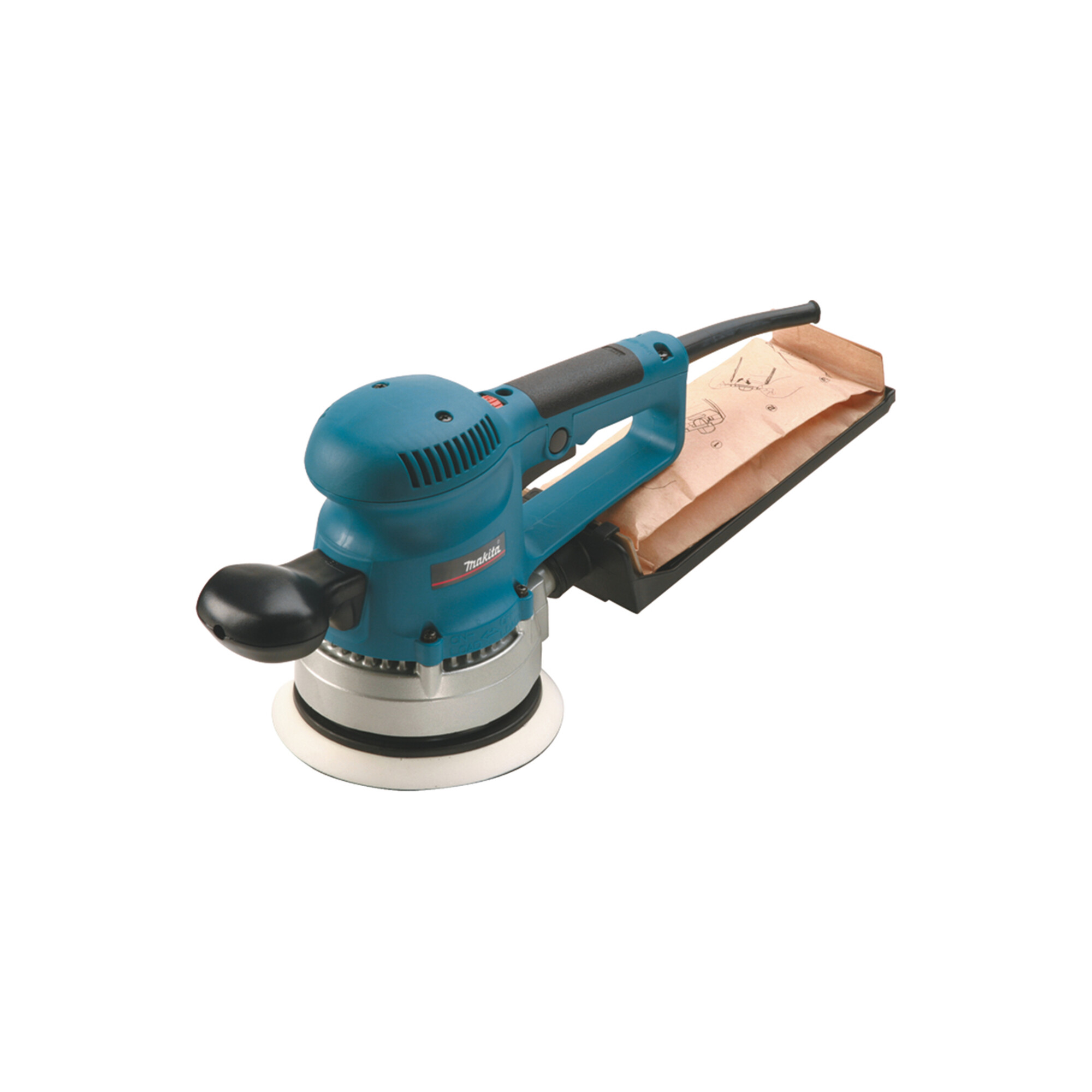 Makita Exzenterschleifer 150 mm in Klett Schleifpapier-Set BO6030JX