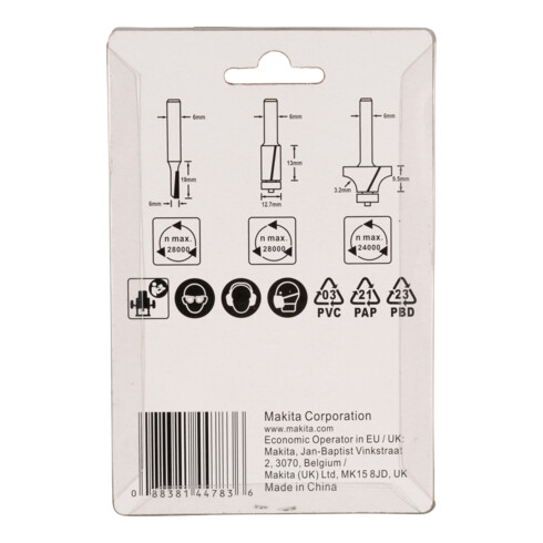 Makita Fräser-Set 3-teilig 6 mm Schaftdurchmesser