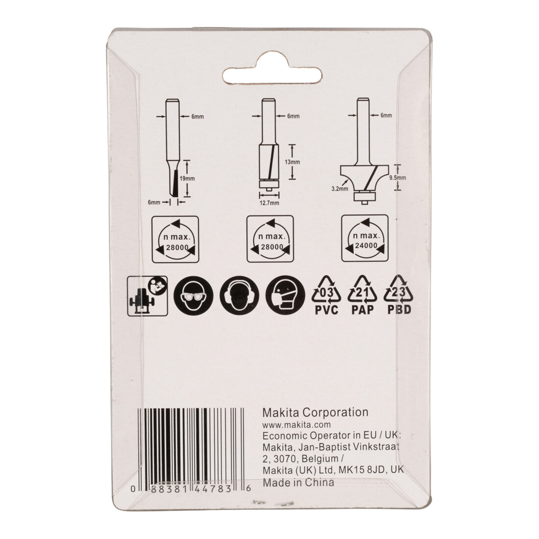Makita Fräser-Set 3-teilig 6 mm Schaftdurchmesser