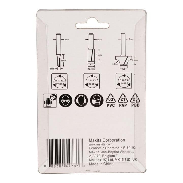 Makita Fräser-Set 3-teilig 6 mm Schaftdurchmesser