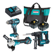 Kit de machines sans fil Makita 18V (DDF485 + DHR171 + DGA511) / 5,0 Ah, 2 batteries + chargeur