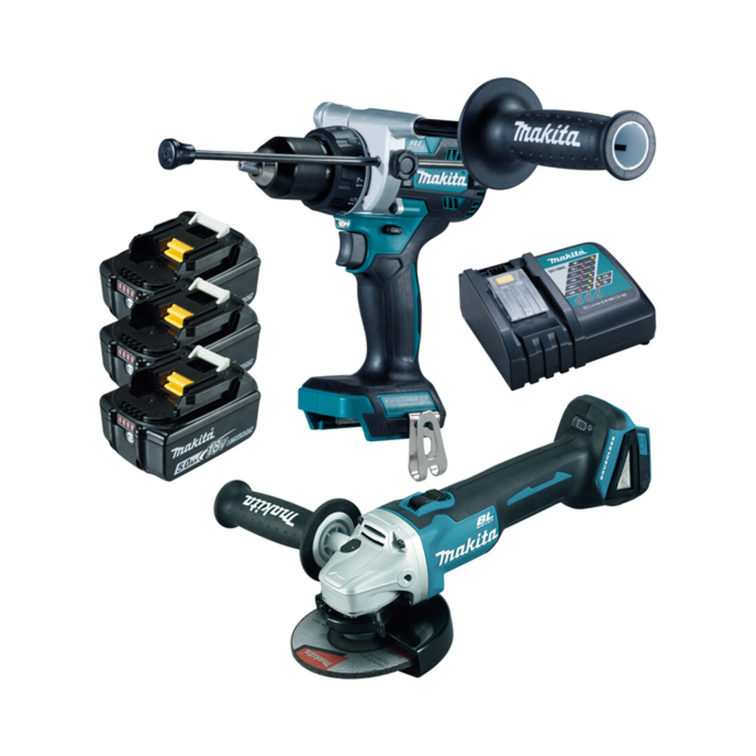 Makita Kombi Kit Akku-Winkelschleifer und Akku-Schlagbohrschrauber 18V DLX2434TJ