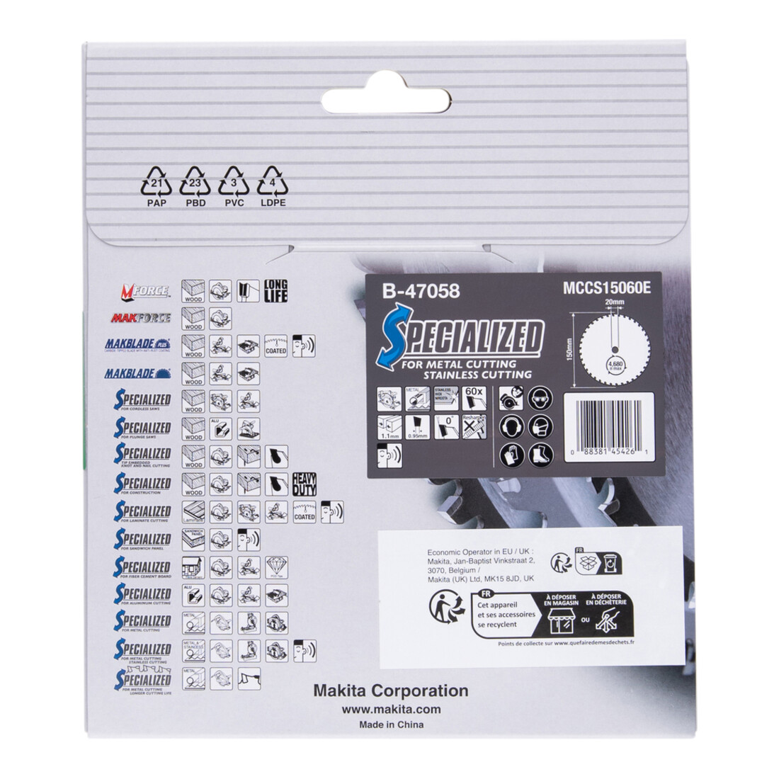 Makita Lama per sega circolare per inox 150x20x60 Z B-47058
