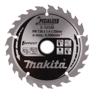 Makita Lame de scie 136×1,4×20, 25 dents EFFICUT Bois