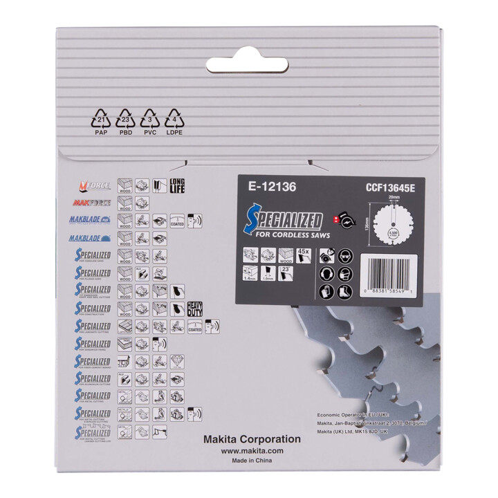 Makita Lame de scie 136×1,4×20, 45 dents EFFICUT Bois