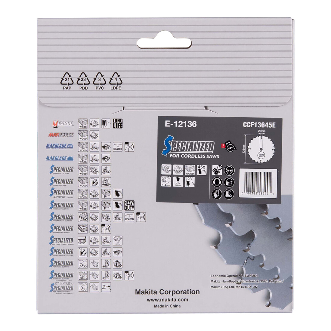 Makita Lame de scie 136×1,4×20, 45 dents EFFICUT Bois