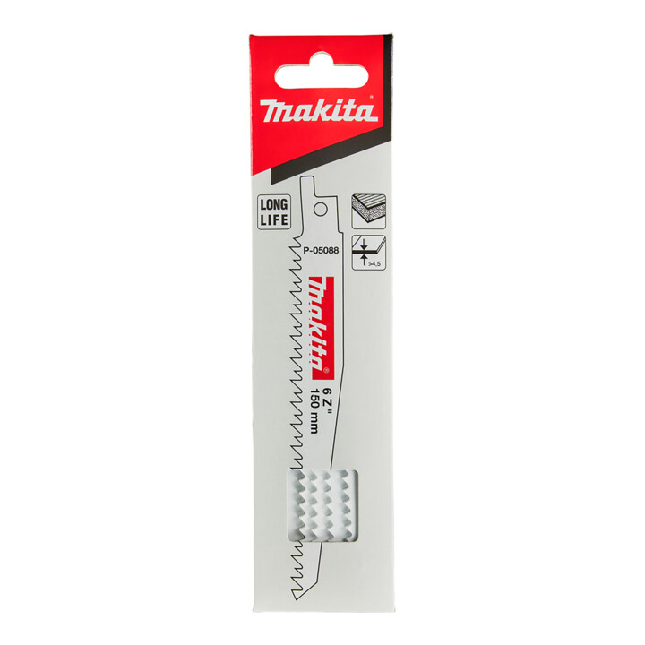 MAKITA Lame Recipro Bi 150mm 6Z (P-05088) Accessoires d'origine du système MAKITA : Lame Recipro Bi 150/6Z avec la référence : P-05088 et le code EAN : 0883838191414314 - convient pour JR3000V