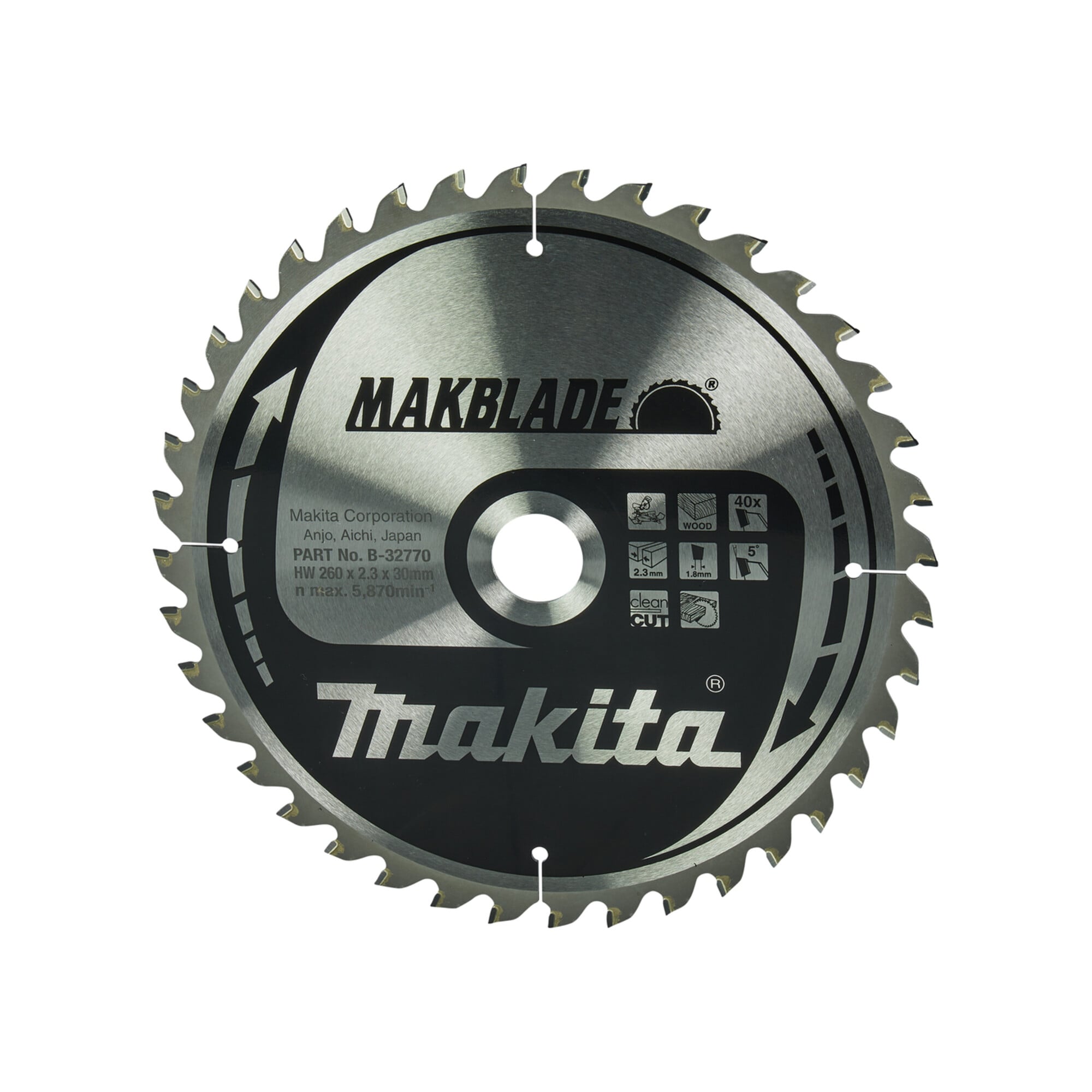 Makita B-32770 MAKBLADE Sägeblatt | für Holzwerkstoffe und Kunststoffe| mit Durchmesser von 260 mm und Zähnezahl von 40|