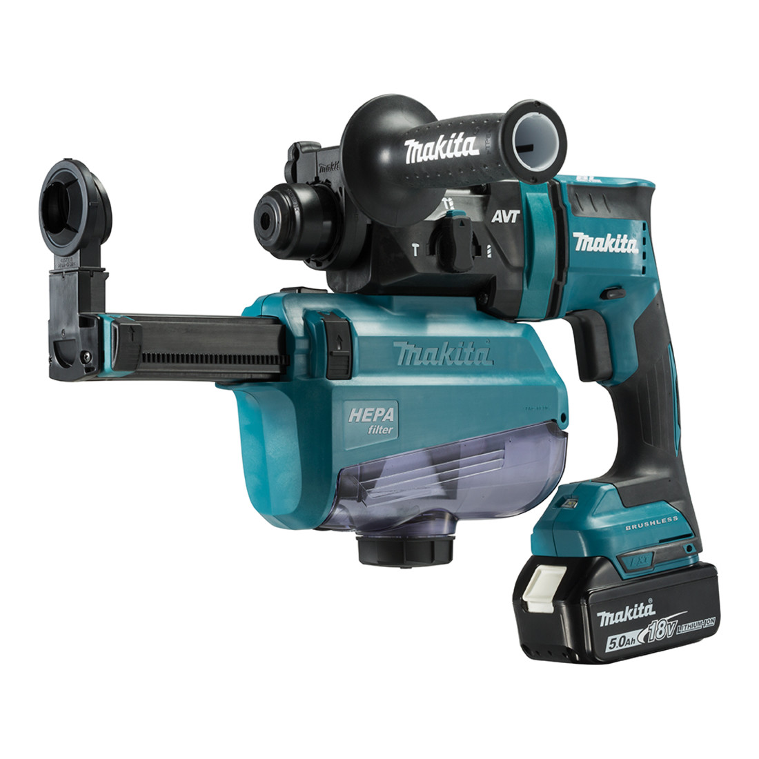 Makita Martello combinato a batteria per SDS-PLUS 18V/5,0Ah, 2 batterie + caricabatterie in MAKPAC DHR182RTWJ