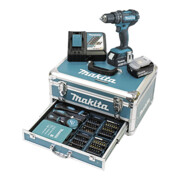Makita Perceuse-visseuse à percussion sans fil 18V / 3,0 Ah, 2 batteries + chargeur en coffret alu + set d’accessoires 96 pcs