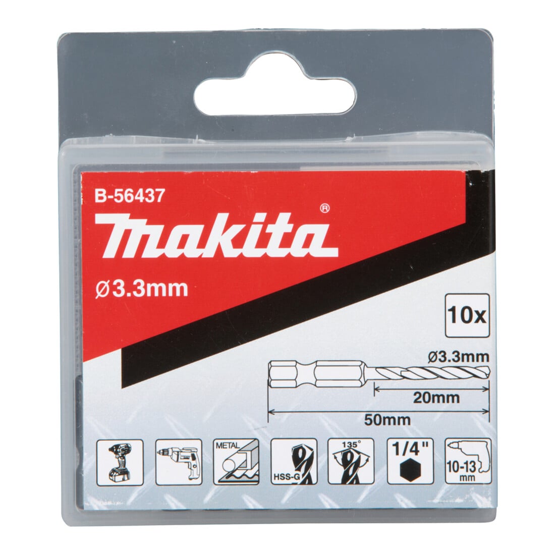 Makita Punta trapano per rivetti 3,3x50mm 1/4"