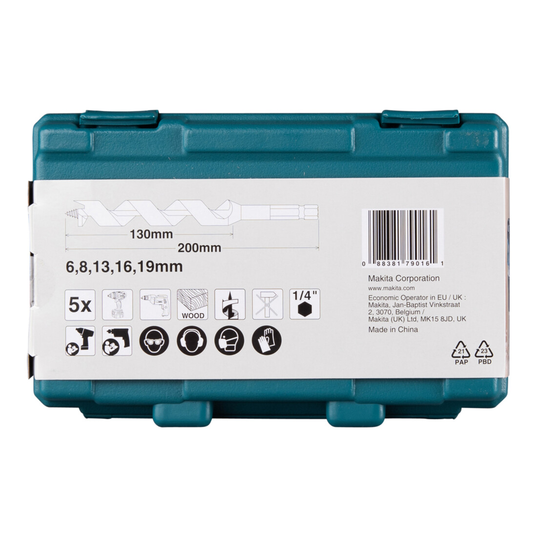 Makita Schlangenbohrer-Set 5-teilig, Länge 200 mm, 1/4"