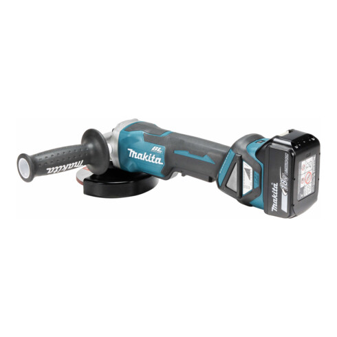 Makita Smerigliatrice angolare a batteria 18V/5,0 Ah, 2 batterie + caricabatterie in MAKPAC DGA515RTJ