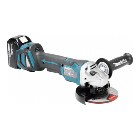 Makita Smerigliatrice angolare a batteria 18V/5,0 Ah, 2 batterie + caricabatterie in MAKPAC DGA515RTJ